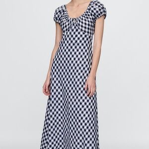GAPxDOEN Navy and White Checkered Maxi Dress